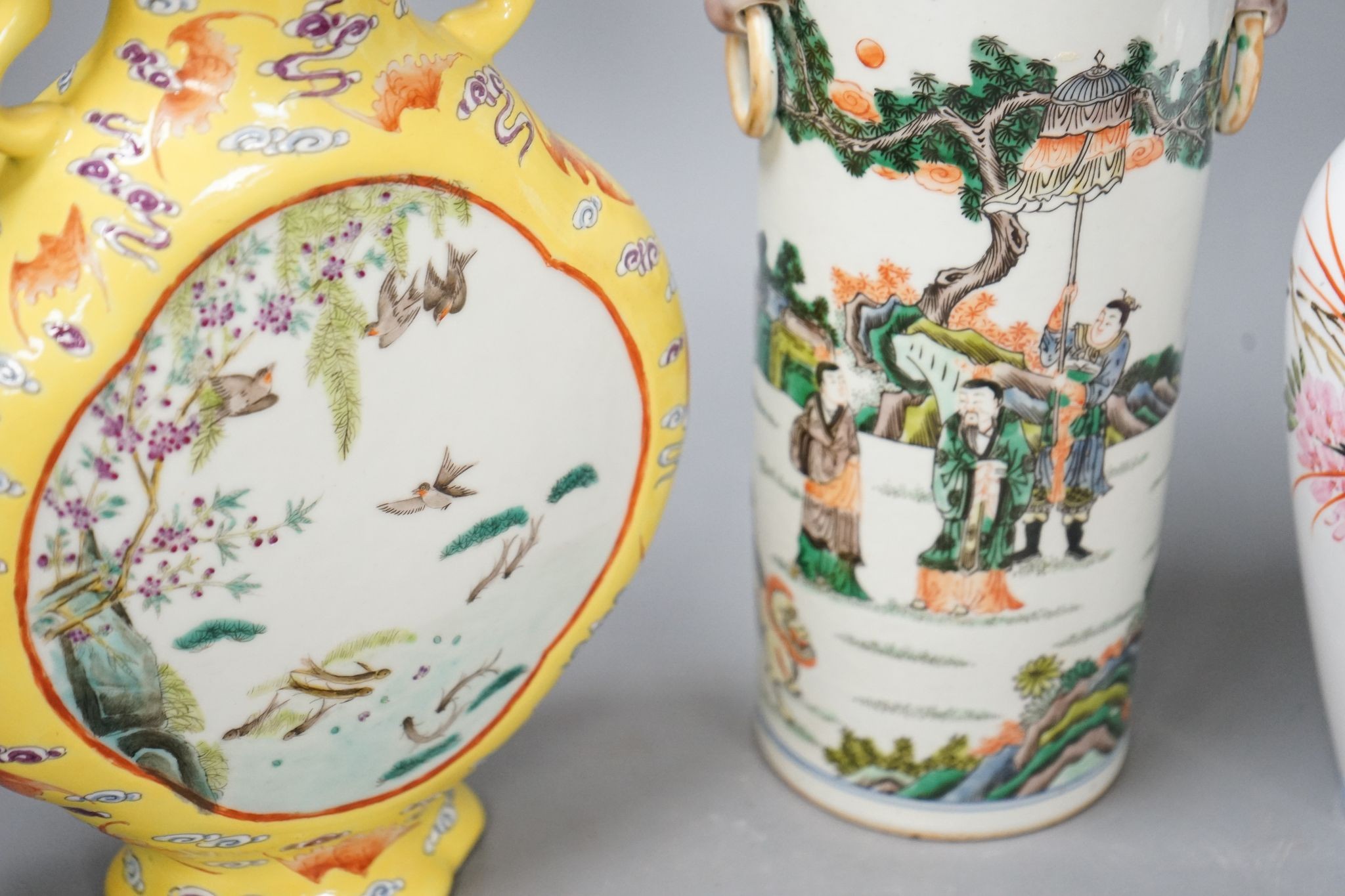 Three Chinese porcelain vases, tallest 26cm